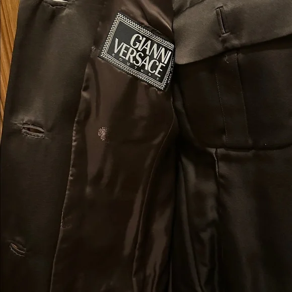 Gianni Versace couture2 piece dress & overcoat brown silk satin suit